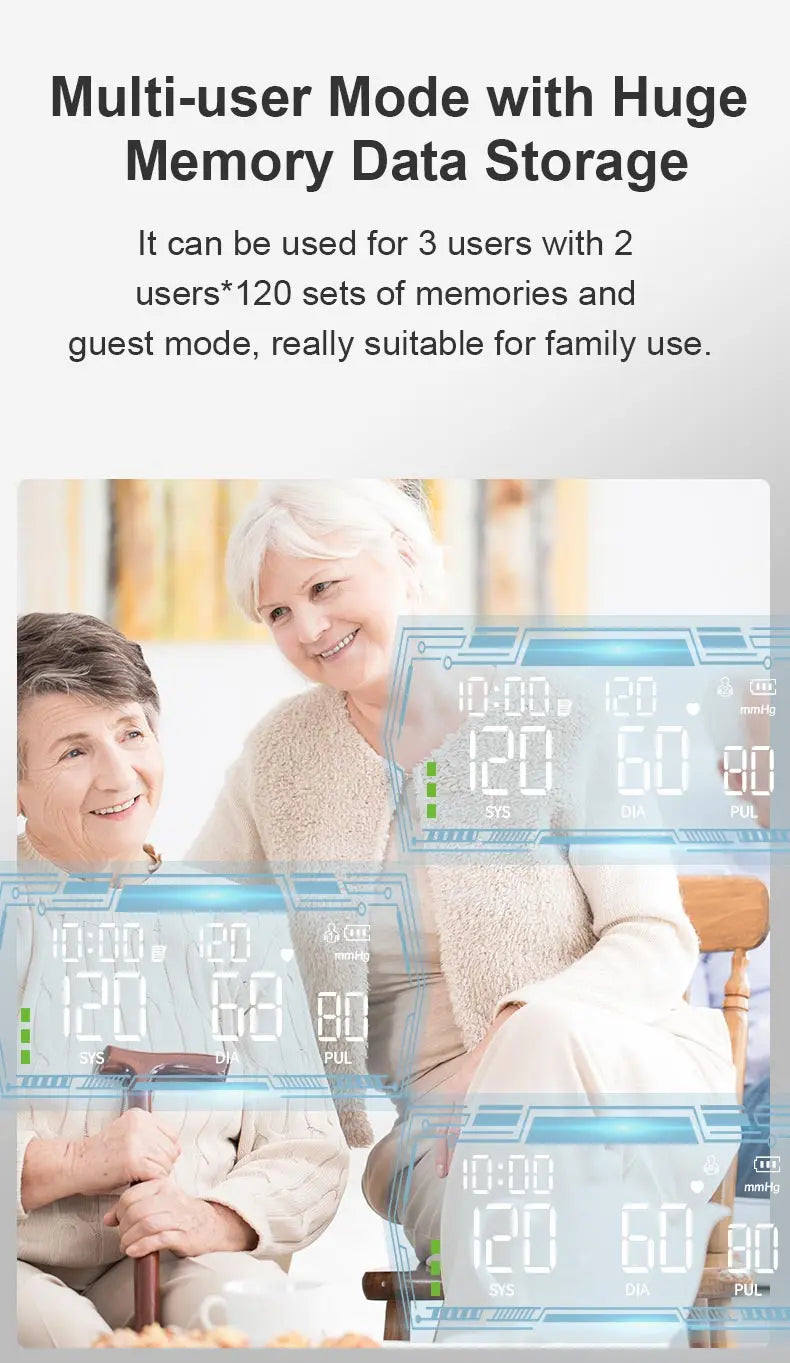 Full Upper Arm Blood Pressure Monitor Rechargeable Digital Three Color LCD large Screen Blood Pressure Monitor With Voice