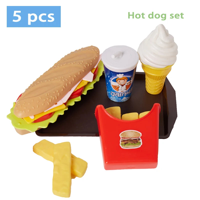 Children Pretend Simulation Food Toys Baby Play House Hamburger Hot dog French Fries Kitchen Set Toys Fast Food Educational Toys