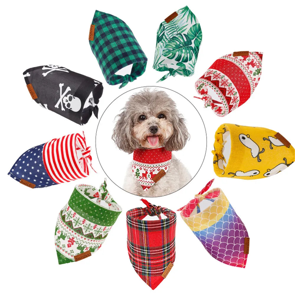 Dog Scarf Pet Dog Bandana Bib Pet Bandana Pet Accessories Triangular Bandage Adjustable Tie On for Cat Puppies Medium Large Dogs