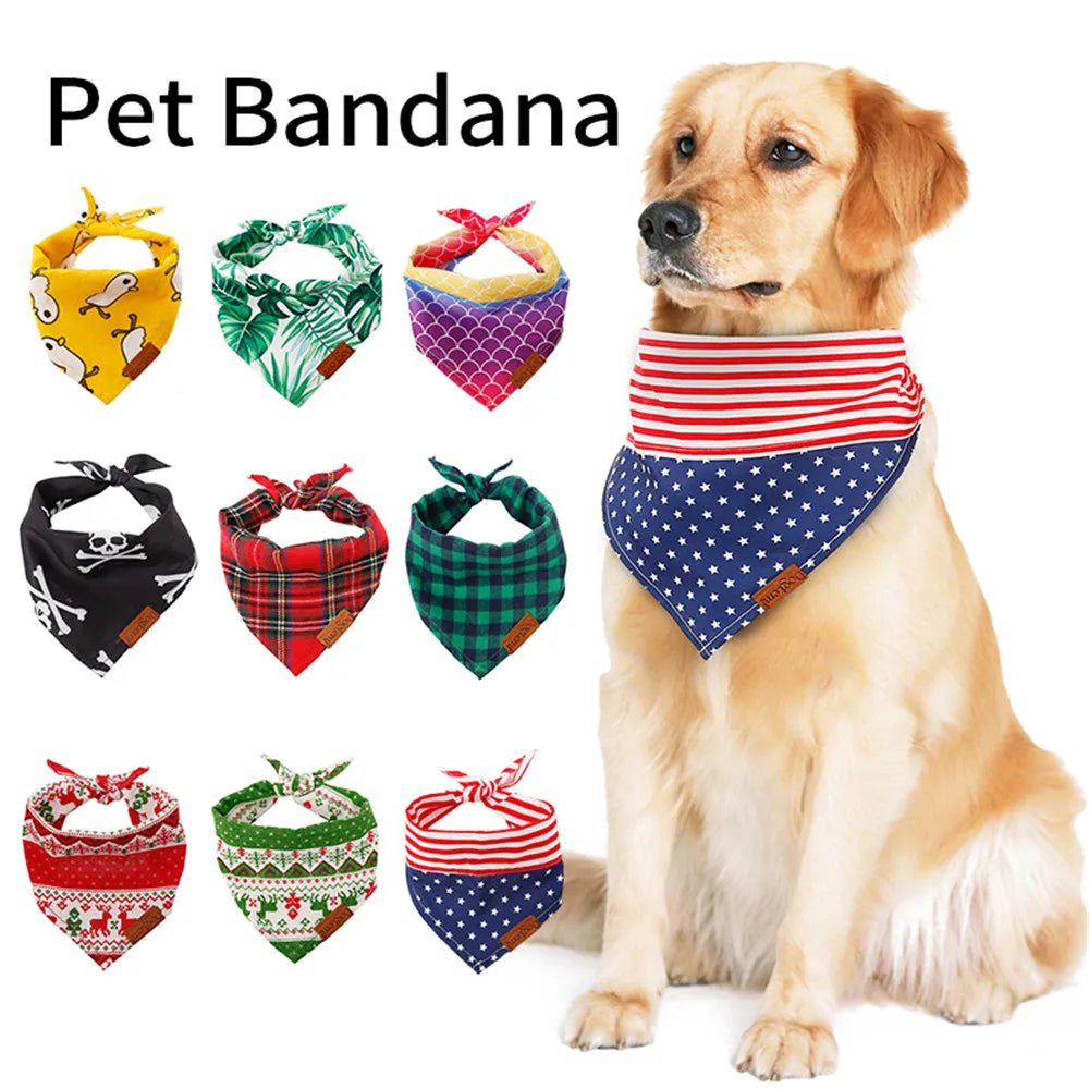 Dog Scarf Pet Dog Bandana Bib Pet Bandana Pet Accessories Triangular Bandage Adjustable Tie On for Cat Puppies Medium Large Dogs