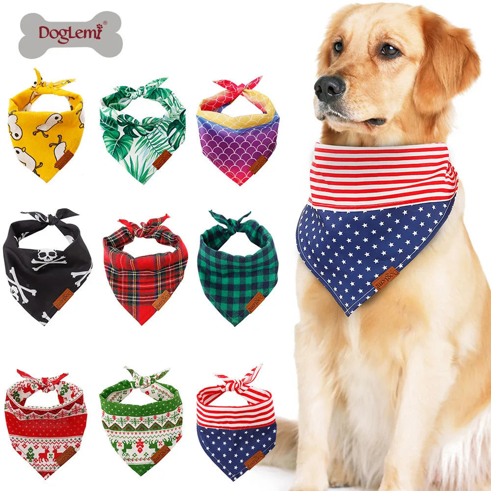 Dog Scarf Pet Dog Bandana Bib Pet Bandana Pet Accessories Triangular Bandage Adjustable Tie On for Cat Puppies Medium Large Dogs