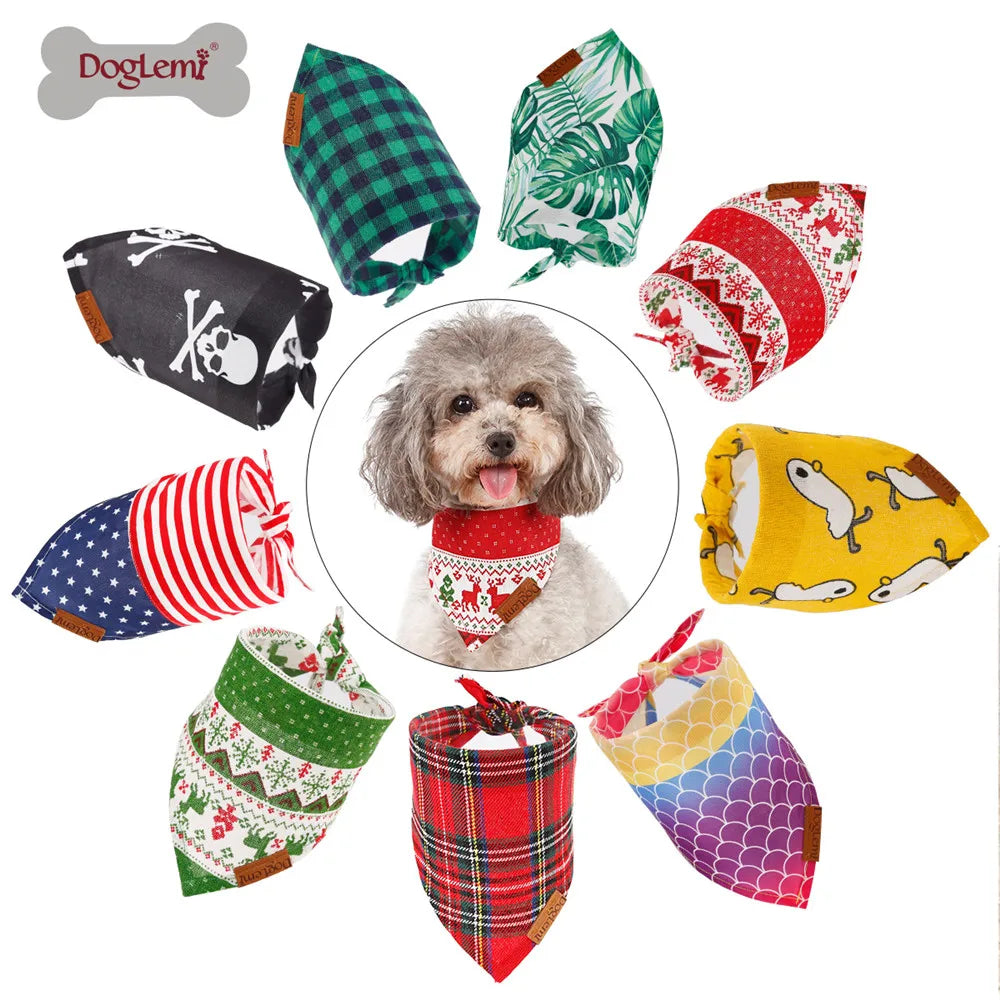 Dog Scarf Pet Dog Bandana Bib Pet Bandana Pet Accessories Triangular Bandage Adjustable Tie On for Cat Puppies Medium Large Dogs