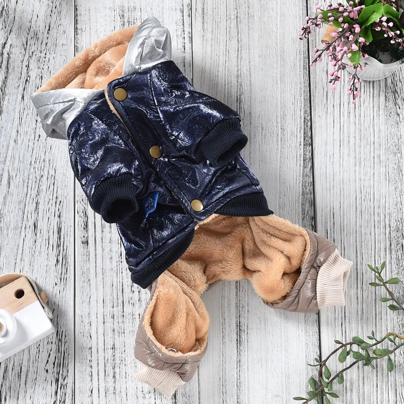 Bright Leather Luxury Overalls For Dogs Winter Senior Parkas Down Pet Snow Hoodie Costumes Small Medium Animal Bichon Clothing