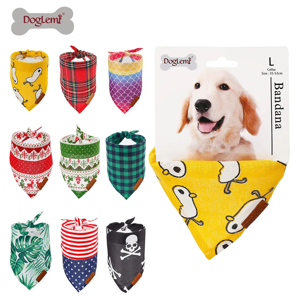 Dog Scarf Pet Dog Bandana Bib Pet Bandana Pet Accessories Triangular Bandage Adjustable Tie On for Cat Puppies Medium Large Dogs