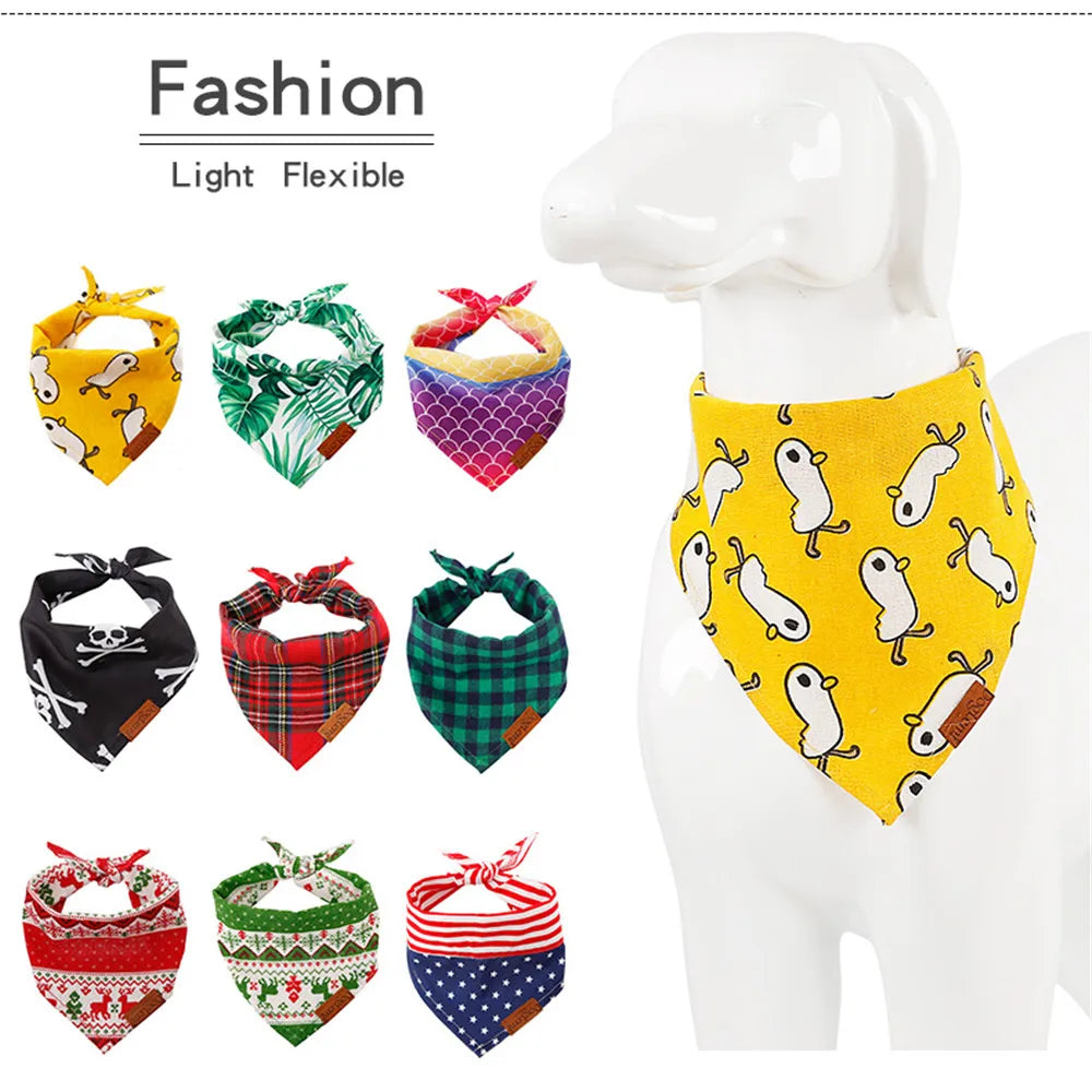 Dog Scarf Pet Dog Bandana Bib Pet Bandana Pet Accessories Triangular Bandage Adjustable Tie On for Cat Puppies Medium Large Dogs