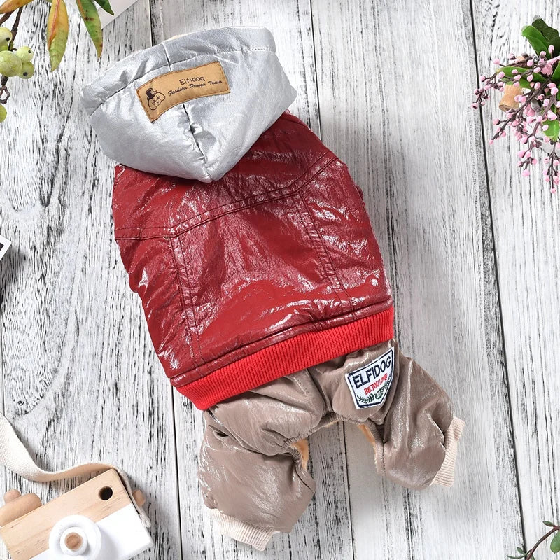 Bright Leather Luxury Overalls For Dogs Winter Senior Parkas Down Pet Snow Hoodie Costumes Small Medium Animal Bichon Clothing