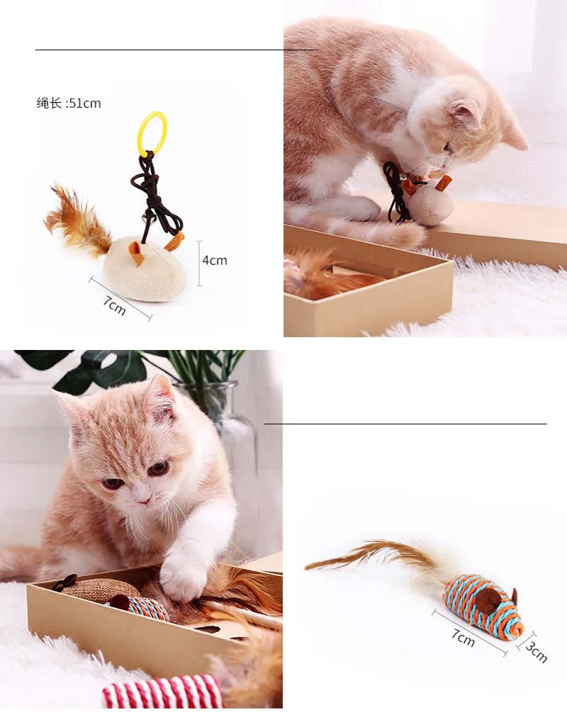 Wood Cat Toy Feather Set Interactive For Pets Fishing Rod Funny Pet Products Mouse Paw Games Cute Toys Linen Cats Stick Dropship