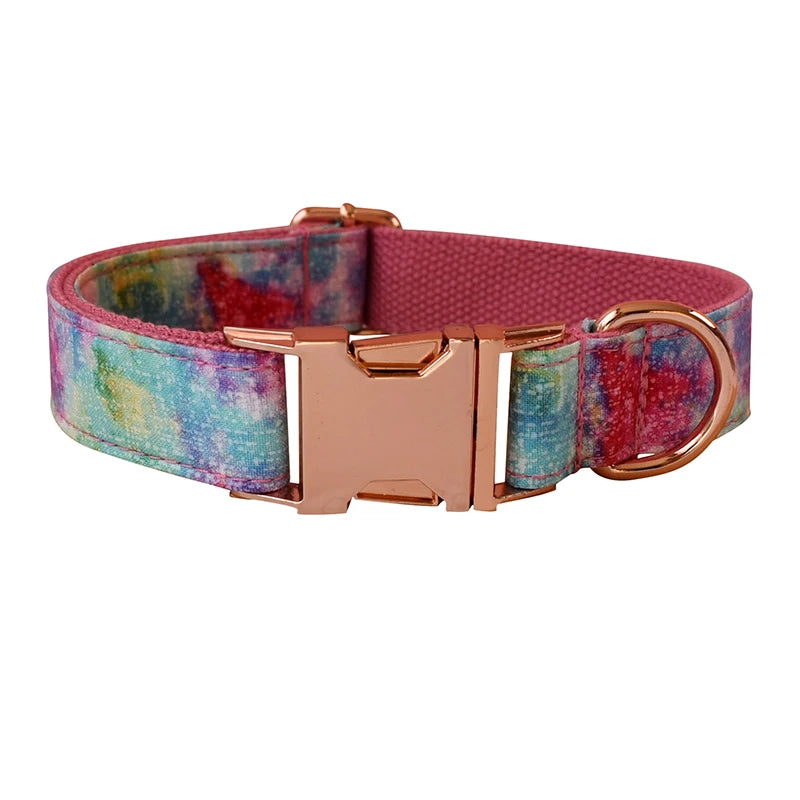 Pet Dog Cat Rainbow printing Collar Leash Set With Bling Bow Pet Puppy Neck Strap For French Bulldog Dogs Powdery bottom 01