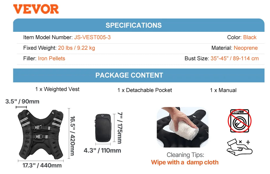 VEVOR 20lb Weighted Vest for Men Women Workout Equipment for Strength Training