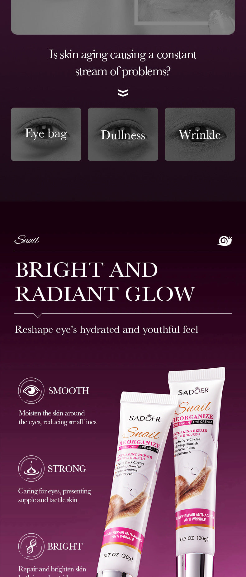 Remove Eyes Bags Eye CreamSnail Collagen Anti Dark Circles Anti-wrinkleMoisturizing Firming Beauty Eyes SkinCare Products