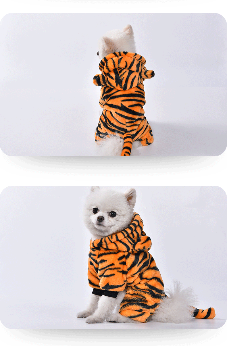 Cat Clothes Tiger Outfit Thermal Cotton-Padded Clothes Kitten Blue Cat British Shorthair Muppet Autumn and Winter Pet Dog Four-Legged Clothes
