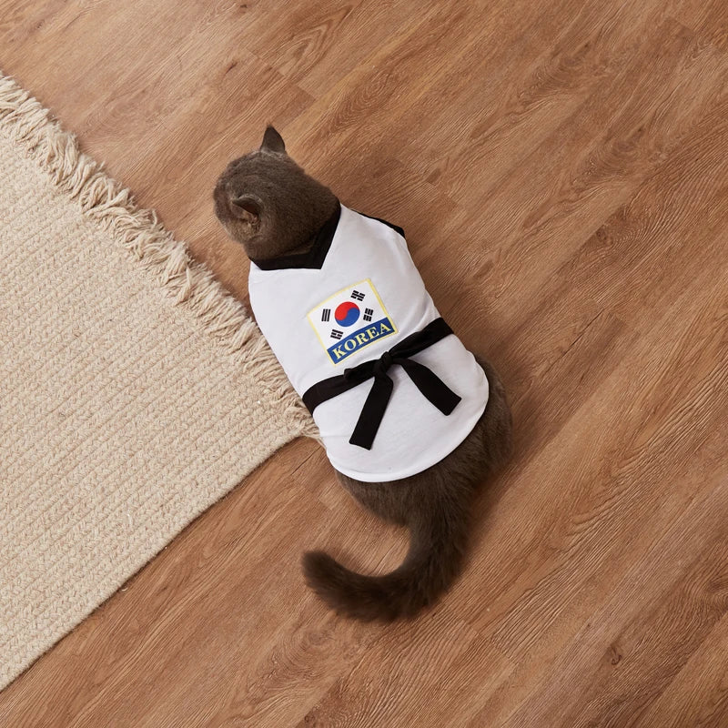 Pet Halloween Karate Costume with Belt Funny Taekwondo Uniform for Dogs and Cats