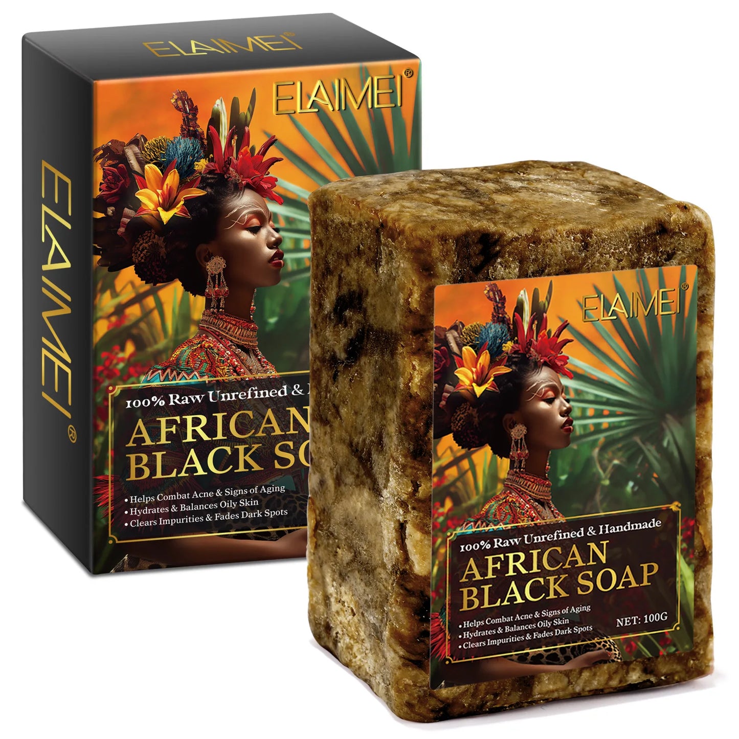 Raw African Black Soap for Oily Skin, Dark Spots Pure & Natural Ingredients - Organic Face and Body Wash Soap
