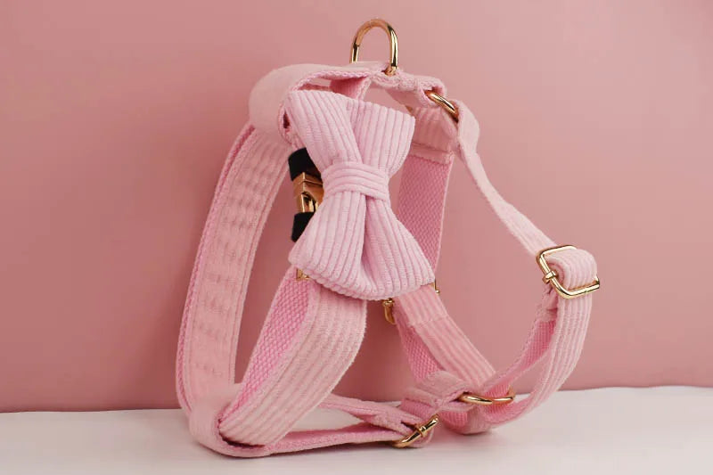 Pink Corduroy Dog Collar And Leash Set For Dogs Custom Engraved Nameplate Pet Supplies Dog Leash Corduroy07