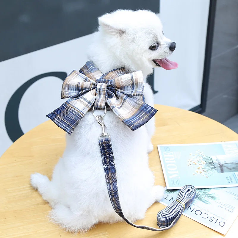 New Pets Dog Harness Set Adjustable Bowknot Cute Harness Dogs No Pull Soft Mesh Chest Strap Collar Perro Puppy Outdoor Walking