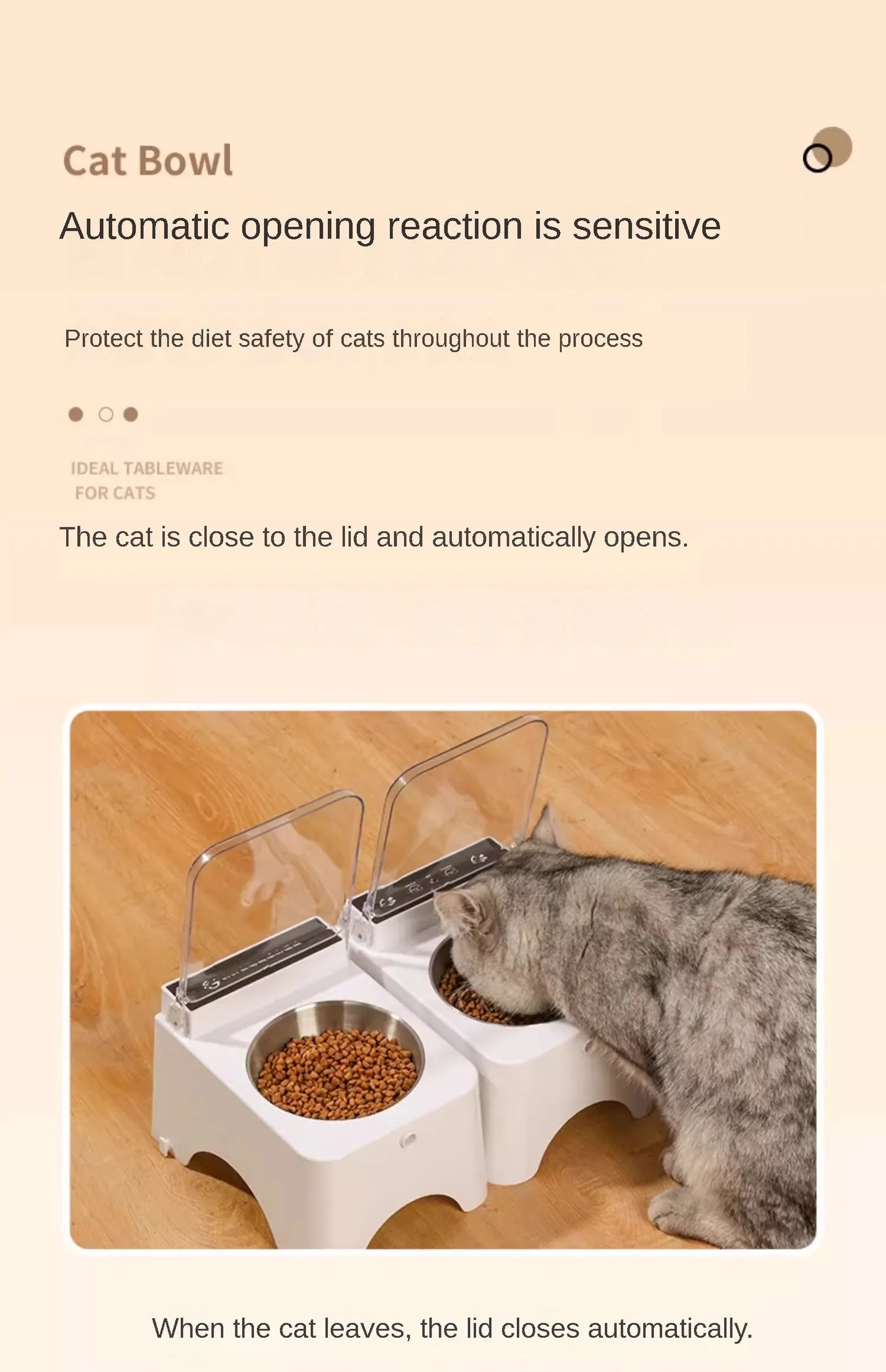 Smart Cat Bowl, Neck Protection, Ceramic Stainless Steel with Lid Cat Food Bowl, Infrared Sensor Auto Open Cover Smart Feeder