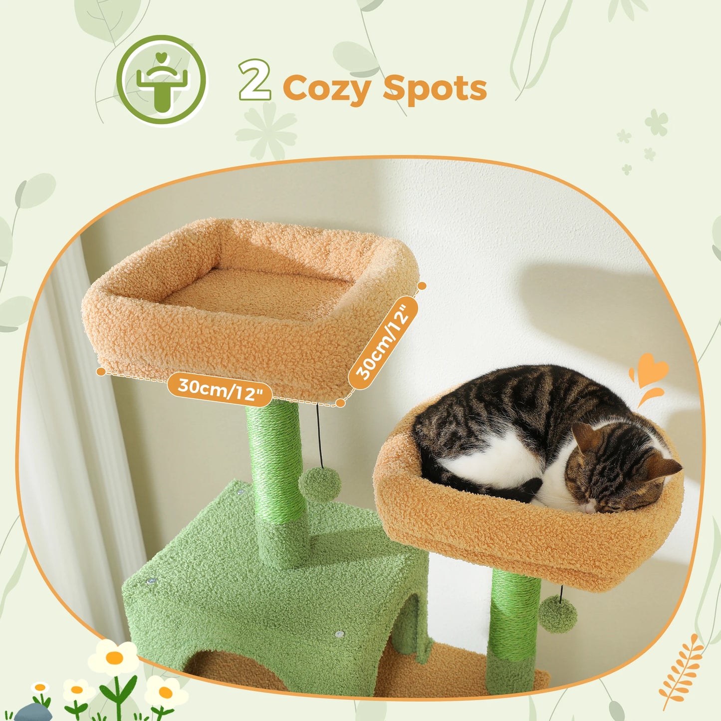 184cm Large Cat Tree Tower for Indoor Cats With Sisal-Covered Scratching Posts Spacious Hammock Padded Perches and Condos Green