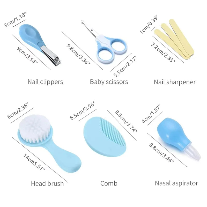 6Pcs/set Newborn Baby Care Kit Cleaning Supplies Head Comb Brush Scissors Nasal Aspirator Nail Clipper Sharpener Tool Package