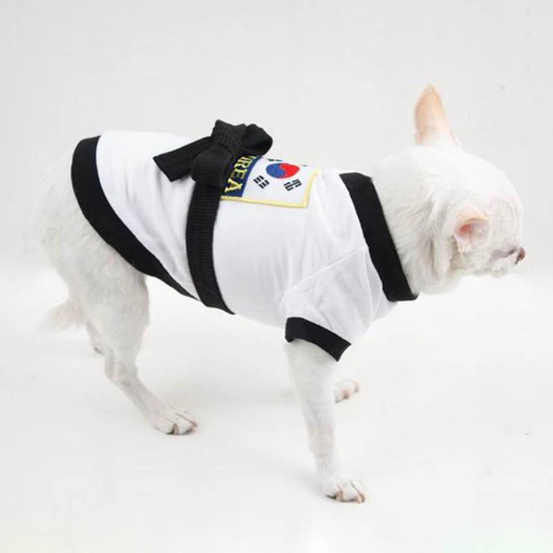 Pet Halloween Karate Costume with Belt Funny Taekwondo Uniform for Dogs and Cats