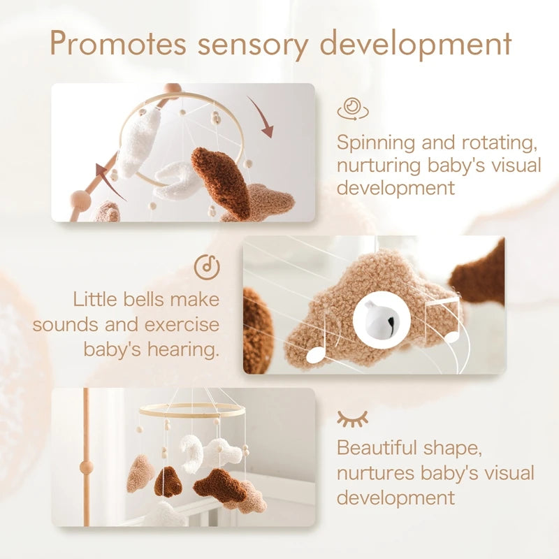 Baby Bed Bell Rattle Toy Lambhair Mobile Hanging Toy 0-12 Months Newborn Crib Mobile Cartoon Cloud Pendant Toy Carousel For Cots