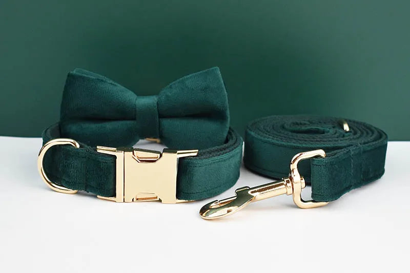Green Velvet Dog Collar And Leash Set For Dogs Custom Engraved Nameplate Pet Supplies Dog Leash velvet43