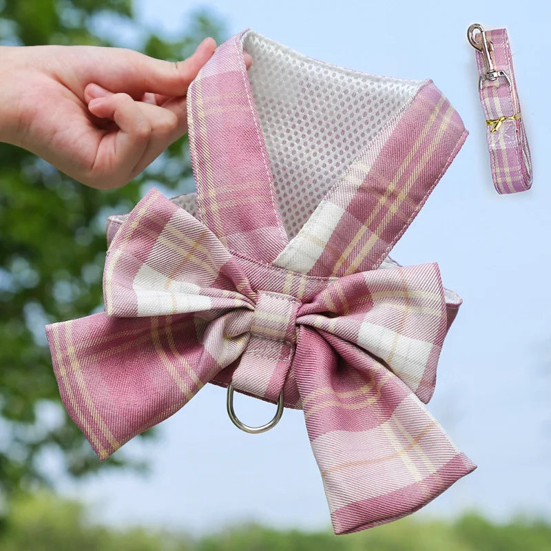 New Pets Dog Harness Set Adjustable Bowknot Cute Harness Dogs No Pull Soft Mesh Chest Strap Collar Perro Puppy Outdoor Walking