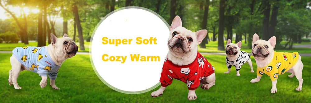 Warm Dog Clothes Cute Print Puppy Pet Clothing French Bulldog Hoodie Winter Dog Pajamas Sweater Coat for Small Medium Dogs Cats