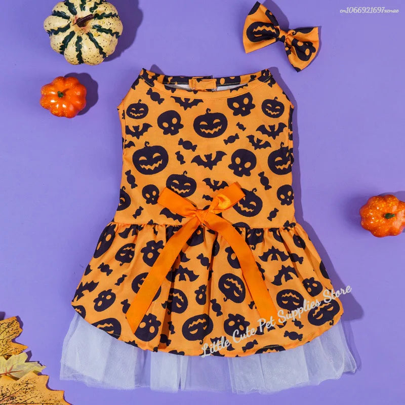 Halloween Pet Dog Dress For Small Medium Dogs Cosplay Costume Pet Dresses Fashion Bow Cat Princess Skirt Chiahuahua Dog Clothes