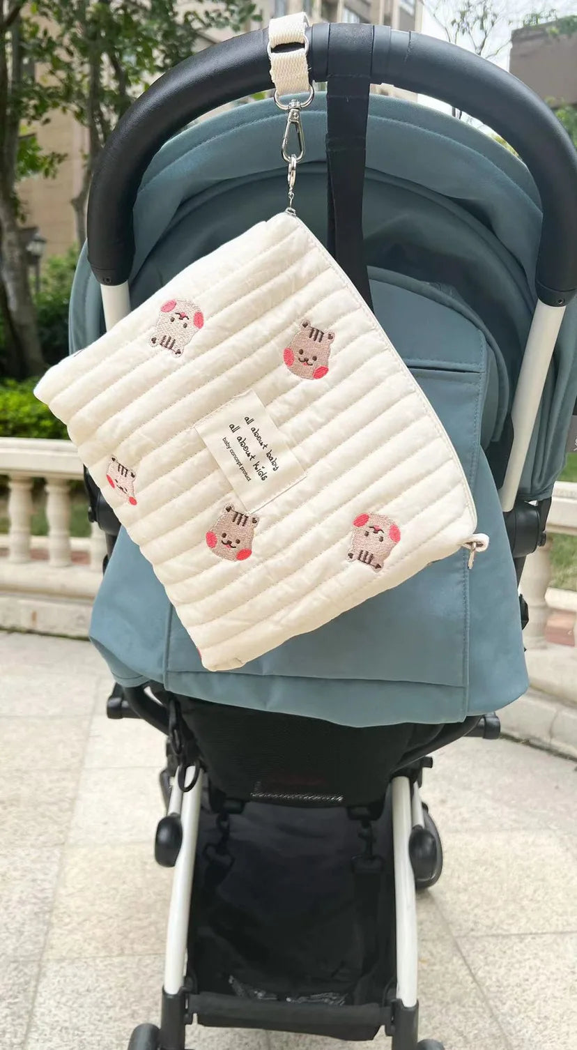Portable Stroller Nappy Bag Quilted Baby Diaper Caddy Organizer Embroidered Mommy Bags Babies Accessories Changing Bag Storage