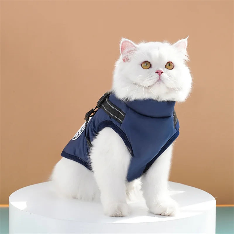 Pet Dog Coat with Harness Winter Cat Waterproof Coat Zipper Dog Jacket with Reflective Harness for Smal Medium Large Dogs