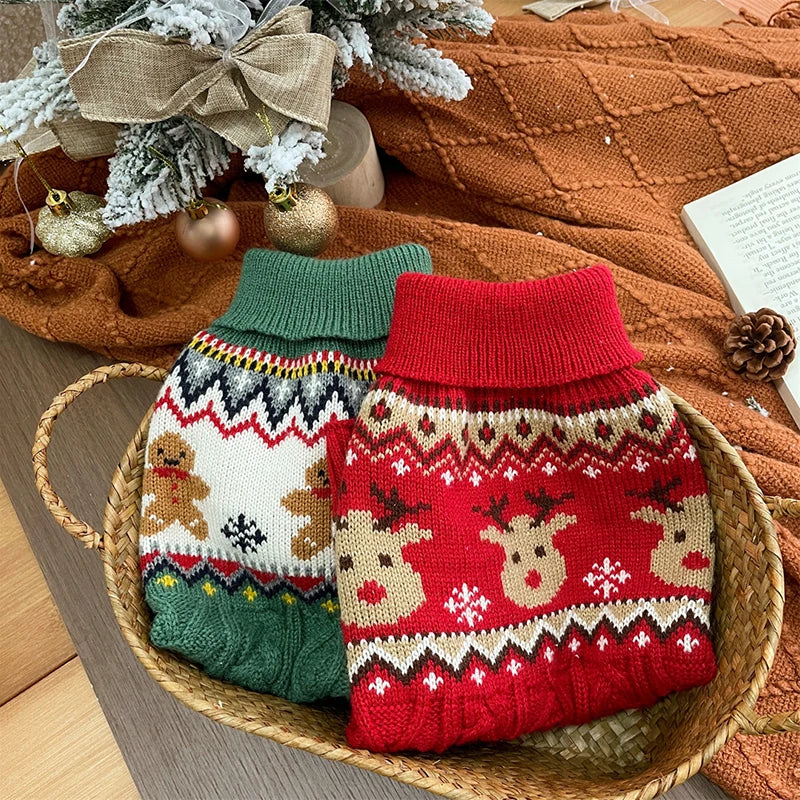 Dog Winter Clothes Pet Christmas Red Sweaters Sleeveless Gingerbread Reindeer Pattern Soft Warm Fall Winter Cats Dogs Clothes