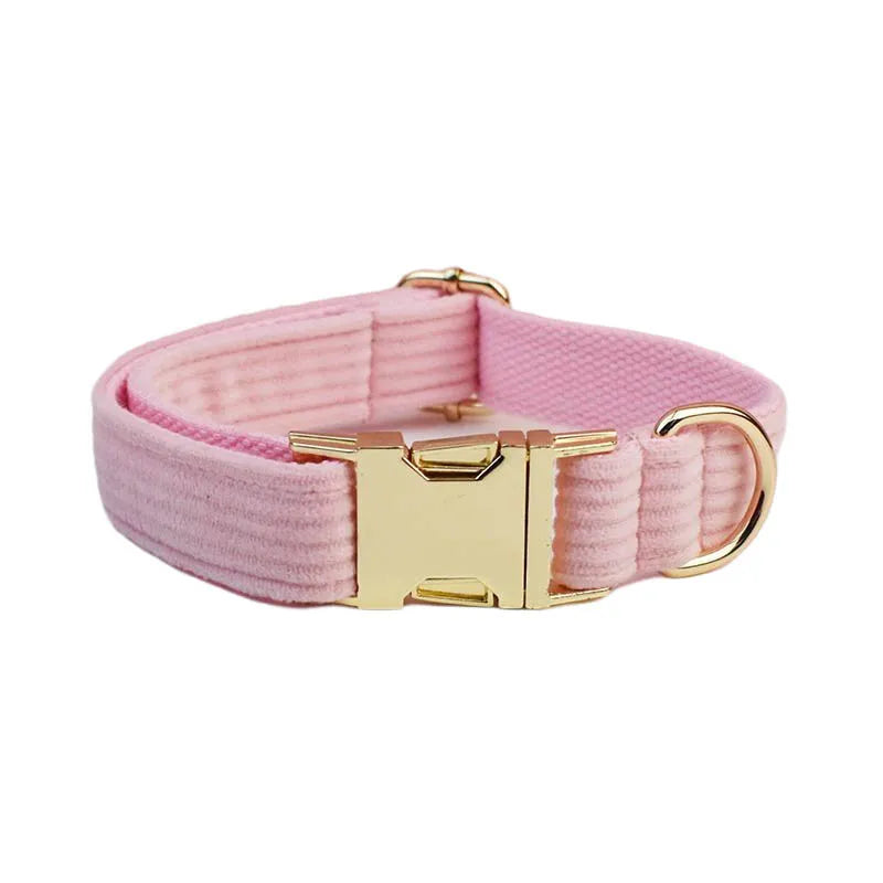 Pink Corduroy Dog Collar And Leash Set For Dogs Custom Engraved Nameplate Pet Supplies Dog Leash Corduroy07