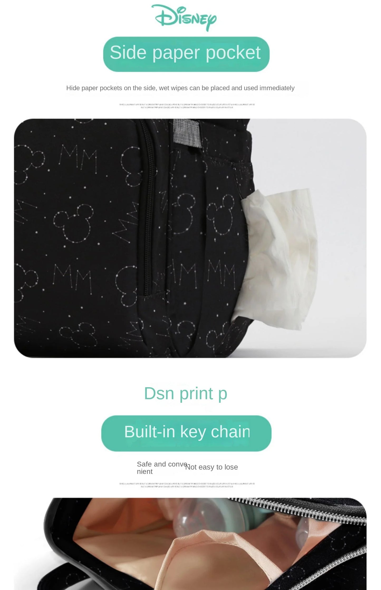 Disney Mickey Original New Diaper Bag Backpack Luxury Brand Baby Bag Large Capacity Multifunctional Cartoon Baby Diaper Bag