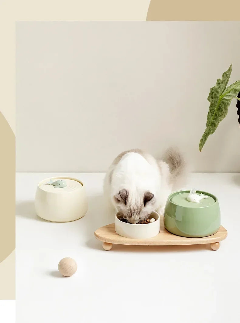 1.3 L Ceramic Cat Water Fountain USB Charging Pet Water Feeders Dogs Automatic Circulating Filtration Flow Water Dispenser