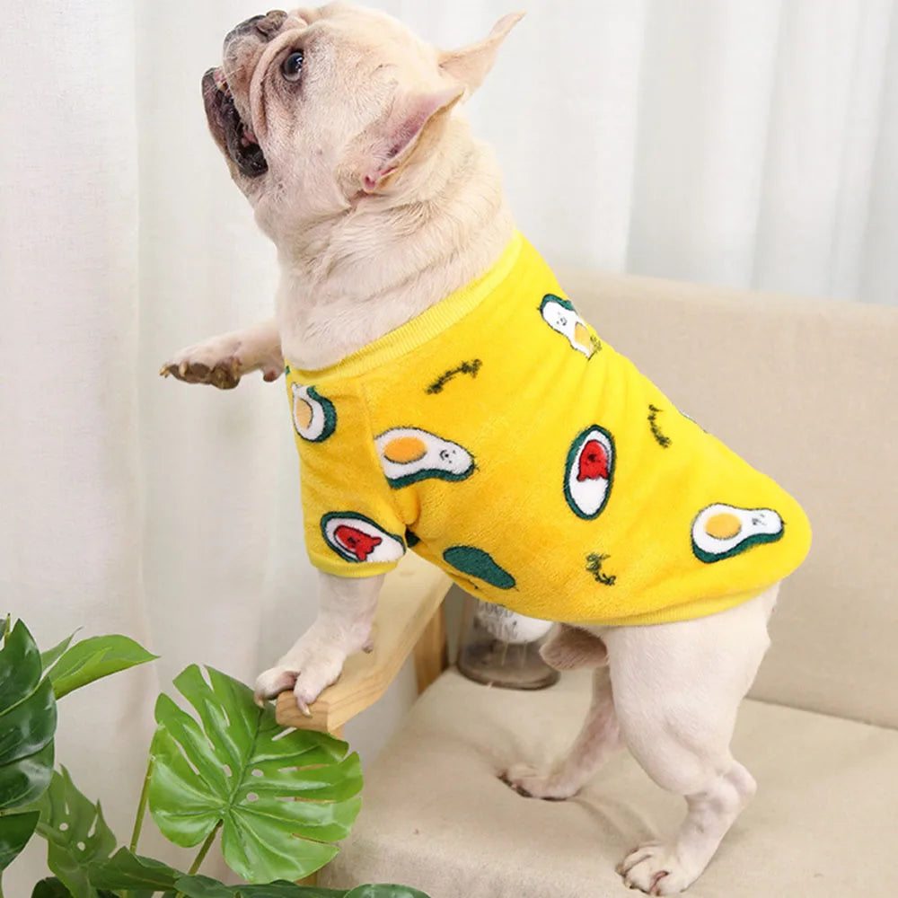 Warm Dog Clothes Cute Print Puppy Pet Clothing French Bulldog Hoodie Winter Dog Pajamas Sweater Coat for Small Medium Dogs Cats