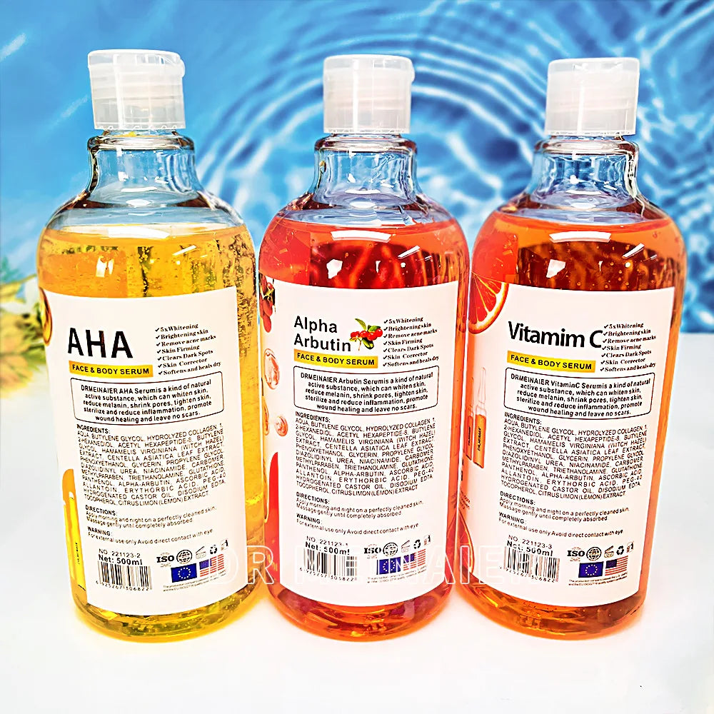 500ML Vitamin C AHA HYALURONIC& NICOTINAMIDE Face Serum Moisturizing Lightening Body Cream Honey&Almonds