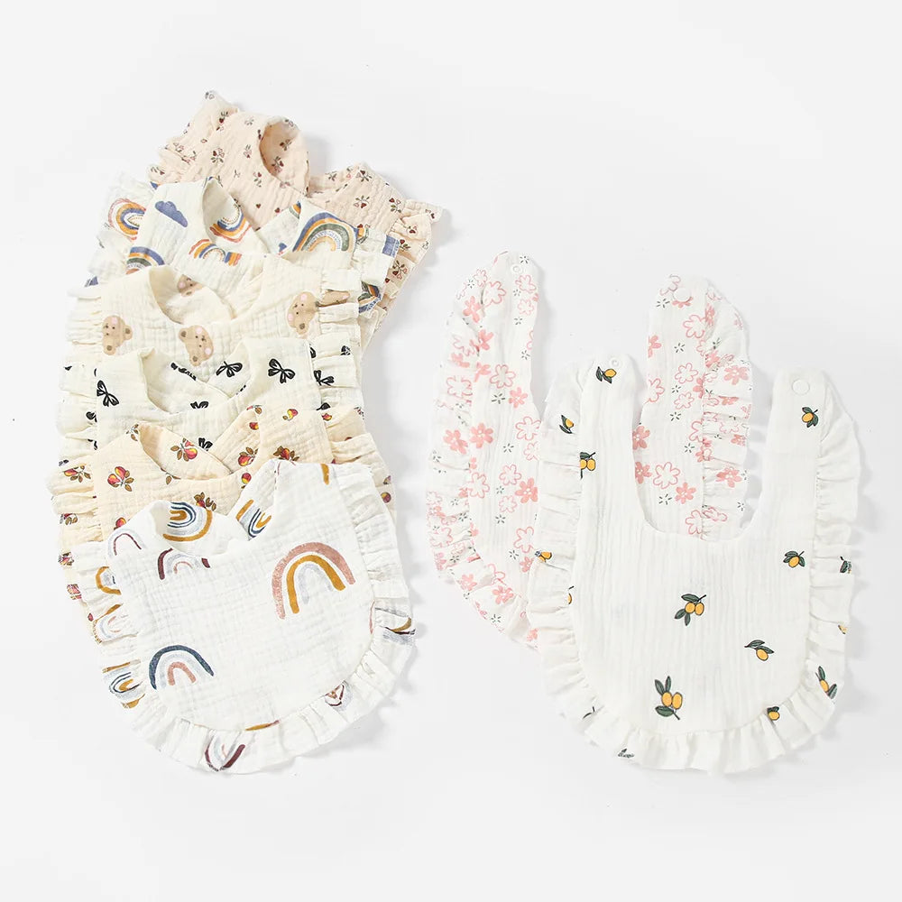 2025 New Baby Feeding Drool Bib Ruffle Floral Infants Lace Saliva Towel Soft Cotton Burp Cloth For Newborn Toddler Kids Bibs