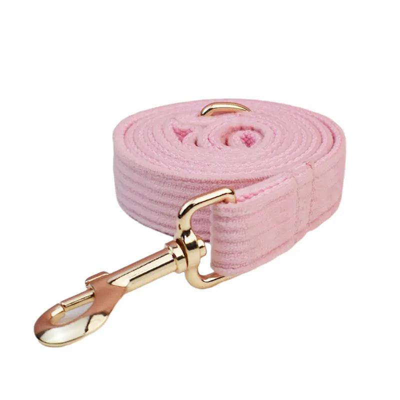 Pink Corduroy Dog Collar And Leash Set For Dogs Custom Engraved Nameplate Pet Supplies Dog Leash Corduroy07