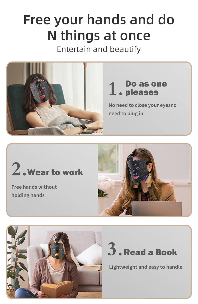 UBilli 7 Colors Silicone Led Facial Mask Light Therapy Mask Full Face 240 Lamp Beads Wirelessly Red Light Therapy Photon Mask