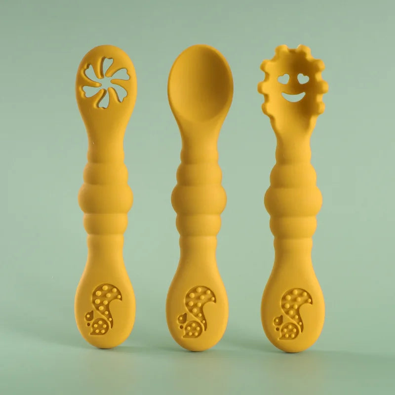 3PCS Cute Baby Learning Spoons Utensils Set Newborn Feeding Spoon Set Toddler Scoop Weaning Cutlery Children‘s Tablewar