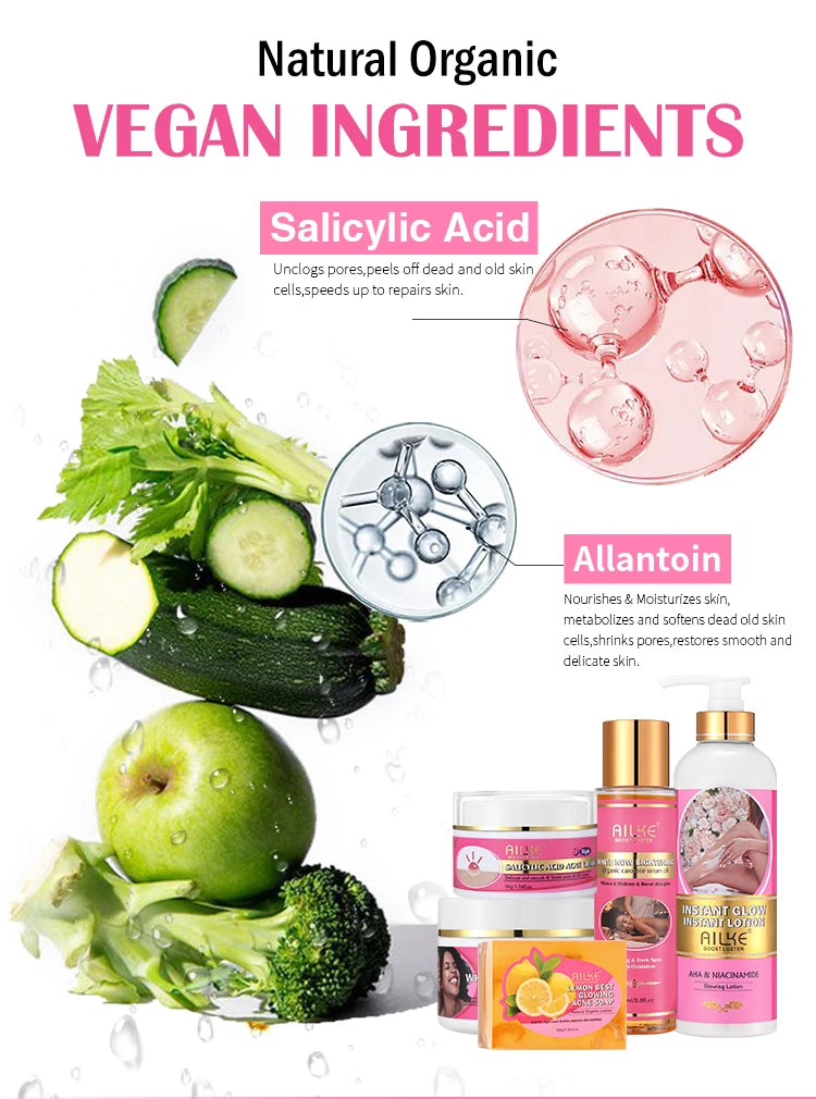 AILKE Natural Skin Cleansing Set, Cleanses Darkness, Stains, Moisturizes, Whitening, Boost Radiance To The Skin. Organic, Vegan