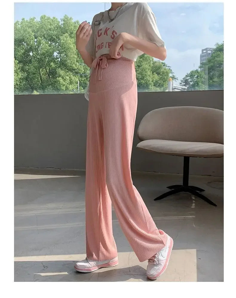 Maternity Bell Bottom Pants Summer Thin Style Casual Loose Fit Straight Leg Pregnancy Clothes For Expecting Mothers