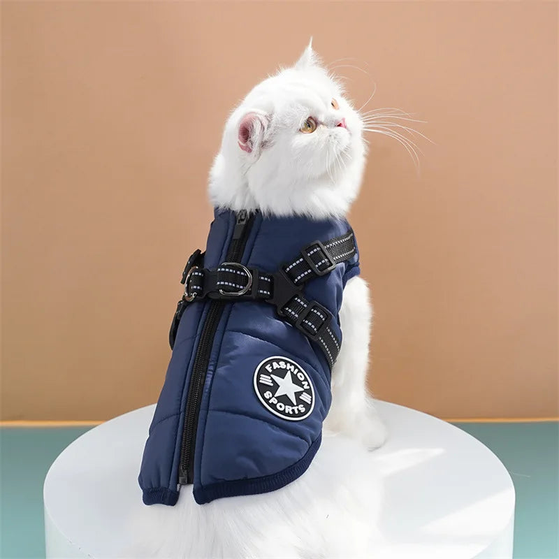 Pet Dog Coat with Harness Winter Cat Waterproof Coat Zipper Dog Jacket with Reflective Harness for Smal Medium Large Dogs