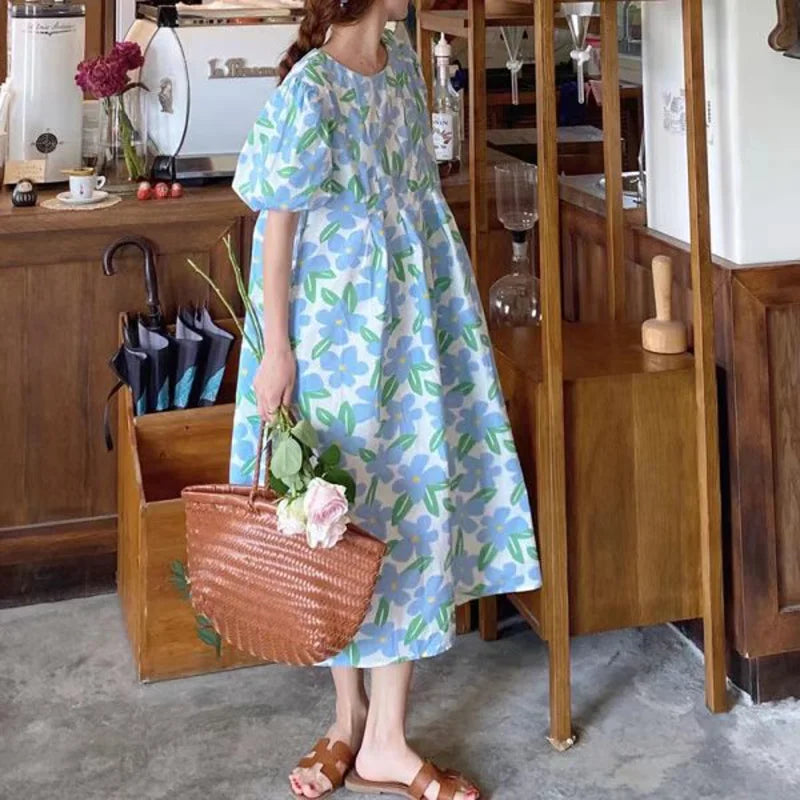 New Small Fresh Maternity Dress Summer Korean Loose Tide Mother French Maternity Printing Doll Printing Doll Dress Summer Outing