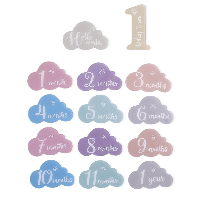 8pc/set Wooden Baby Milestone Card For Newborn Cute Cloud Shape Photography Props Accessories Month Cards Sticker Newborn Gifts