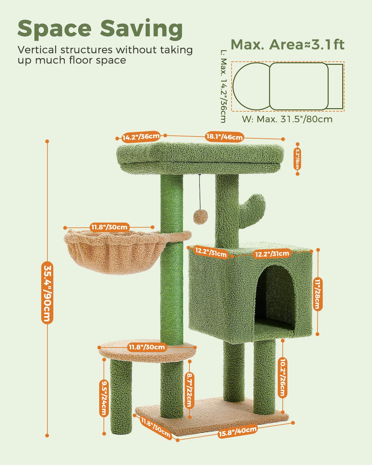Cat Tree Cute Cat Tower with Padded Top Perch Comfy Hammock Private Condo Fully Scratching Post and Dangling Bell Ball