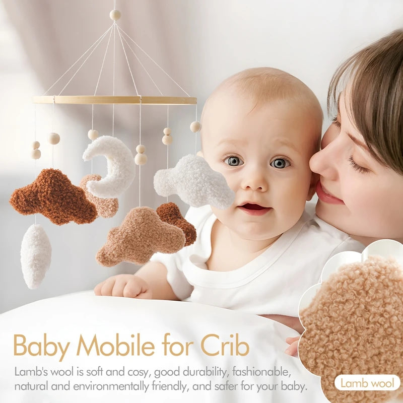 Baby Bed Bell Rattle Toy Lambhair Mobile Hanging Toy 0-12 Months Newborn Crib Mobile Cartoon Cloud Pendant Toy Carousel For Cots