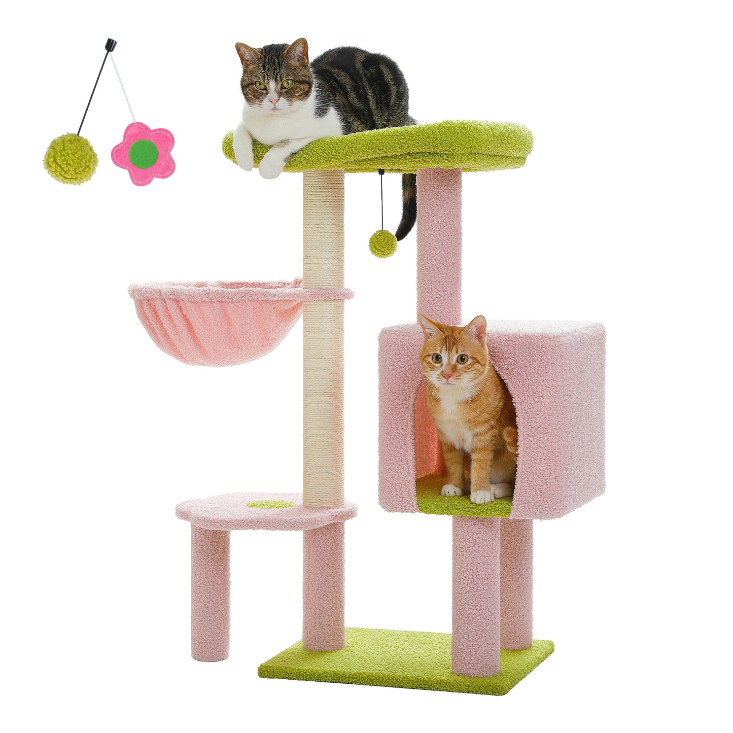 Cat Tree Cute Cat Tower with Padded Top Perch Comfy Hammock Private Condo Fully Scratching Post and Dangling Bell Ball