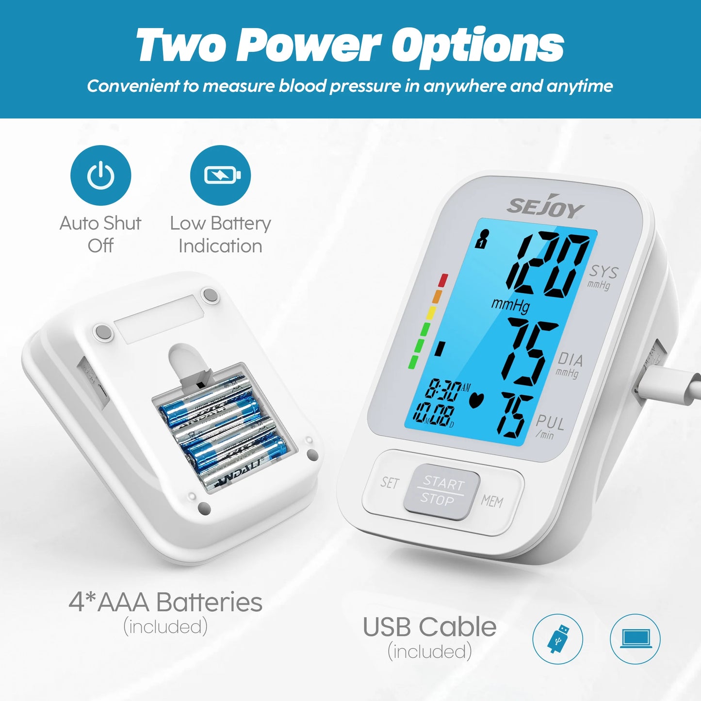 SEJOY Upper Arm Automatic Sphygmomanometer English Voice Backlight Blood Pressure Monitor High Accurate BP Monitors