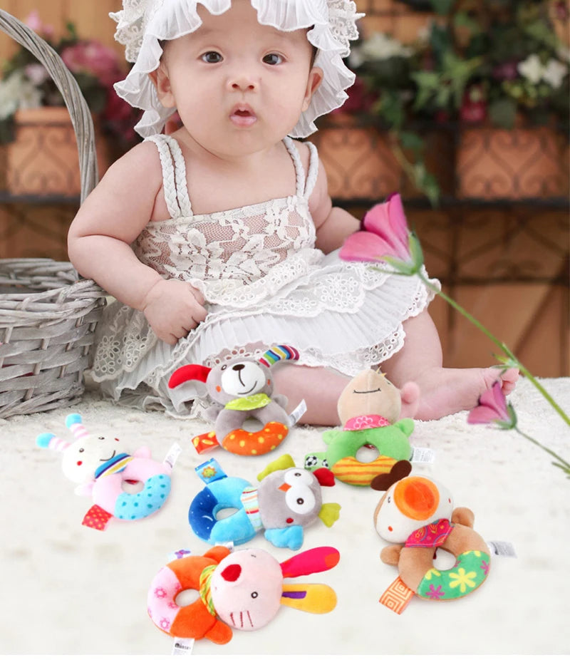 Baby Plush Rattle Cartoon Animals Crib Mobile Bed Bell Toys 0-12 Months Infant Toddler Early Educational Toy for Newborn Gifts